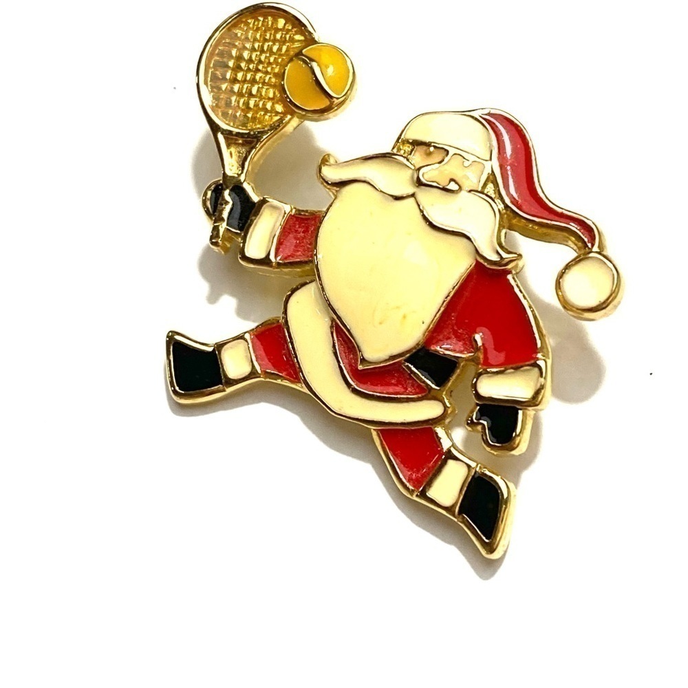 BEREBI Vintage Brooch Christmas Pin Santa Playing Tennis Vintage Signed …